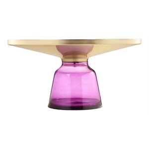 pemberly row contemporary glass coffee table in gold & purple