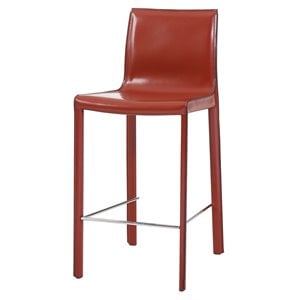 Pemberly Row Modern 26&quot Leather Counter Stool in Red (Set of 2)