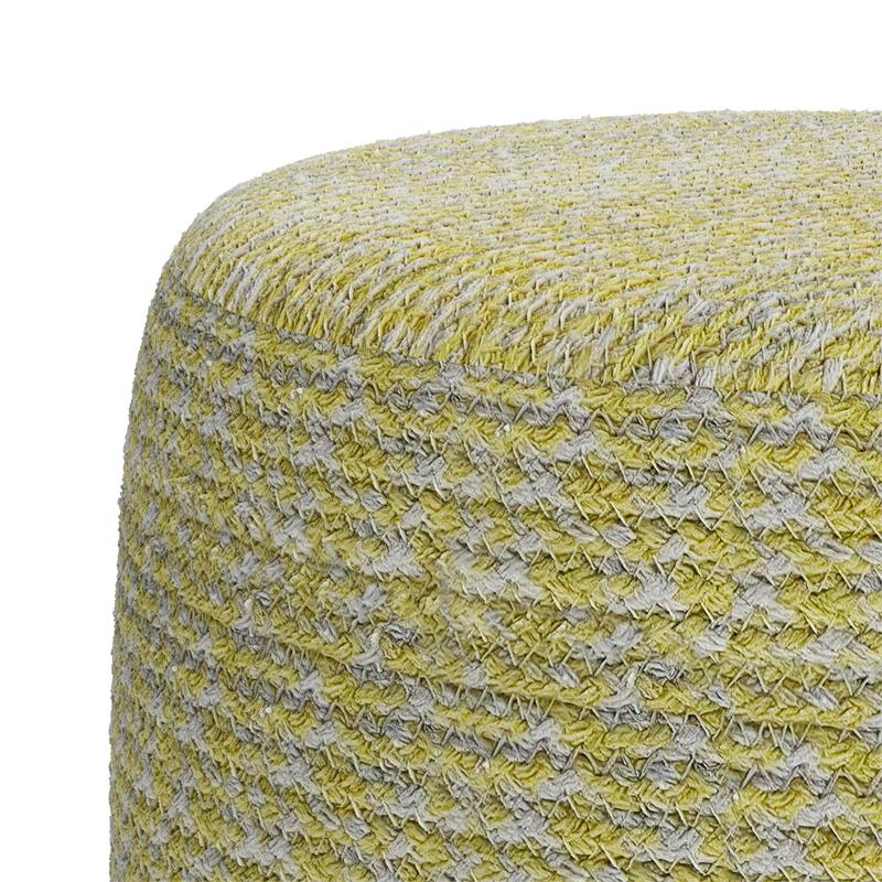 Pemberly Row Transitional Round Braided Pouf in Muted Yellow and Natural Cotton