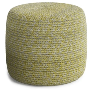 Pemberly Row Transitional Round Braided Pouf in Muted Yellow and Natural Cotton
