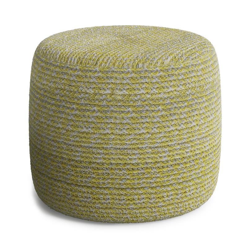 Pemberly Row Transitional Round Braided Pouf in Muted Yellow and Natural Cotton