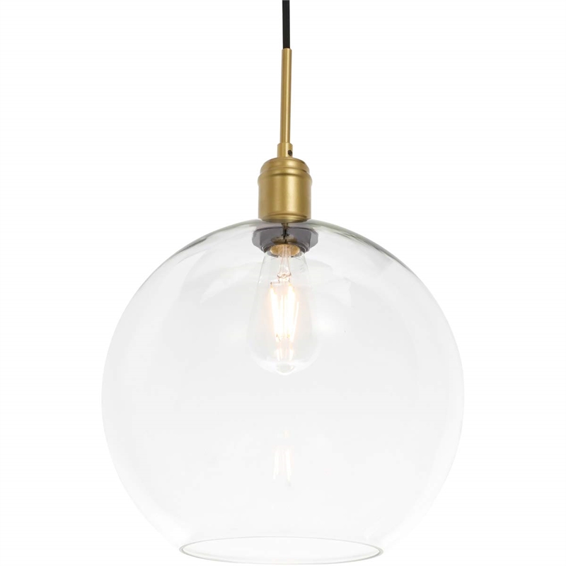 Pemberly Row Contemporary 1-Light Metal Pendant in Brass and Clear Glass