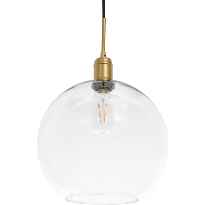 Pemberly Row Contemporary 1-Light Metal Pendant in Brass and Clear Glass