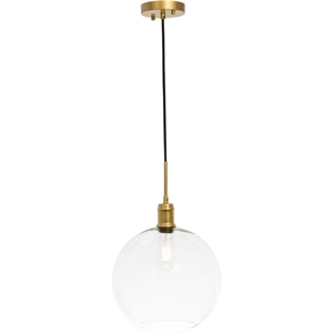Pemberly Row Contemporary 1-Light Metal Pendant in Brass and Clear Glass