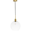 Pemberly Row Contemporary 1-Light Metal Pendant in Brass and Clear Glass