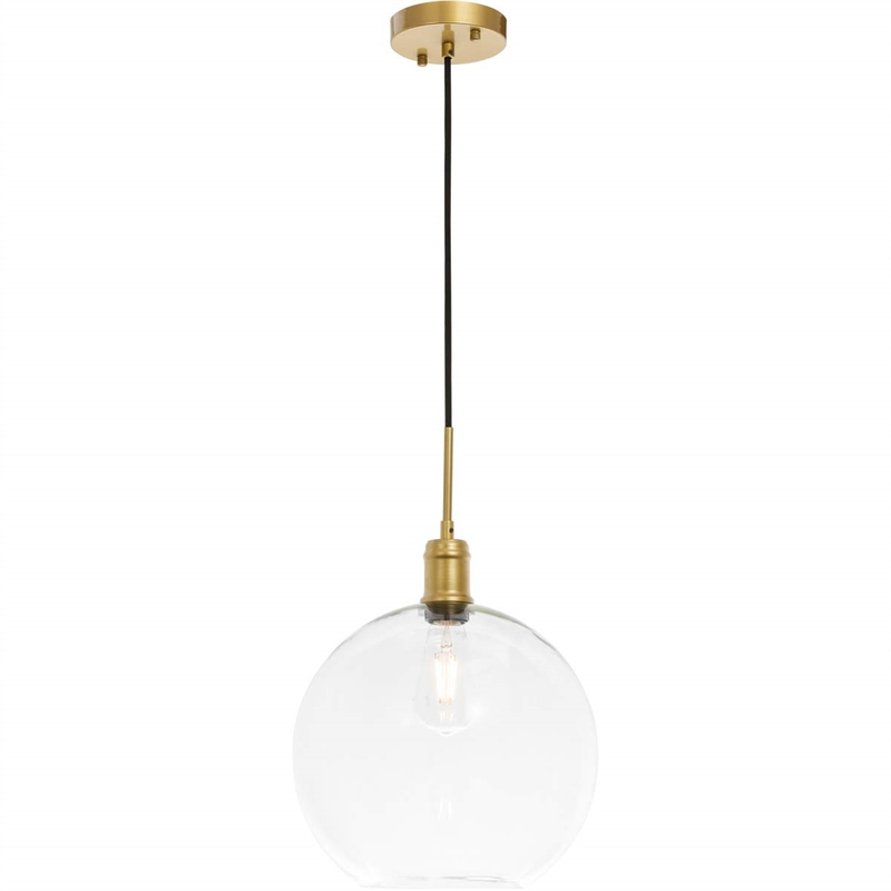 Pemberly Row Contemporary 1-Light Metal Pendant in Brass and Clear Glass