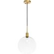 Pemberly Row Contemporary 1-Light Metal Pendant in Brass and Clear Glass