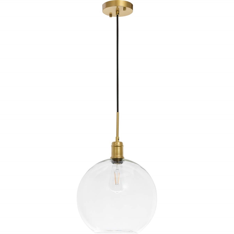 Pemberly Row Contemporary 1-Light Metal Pendant in Brass and Clear Glass