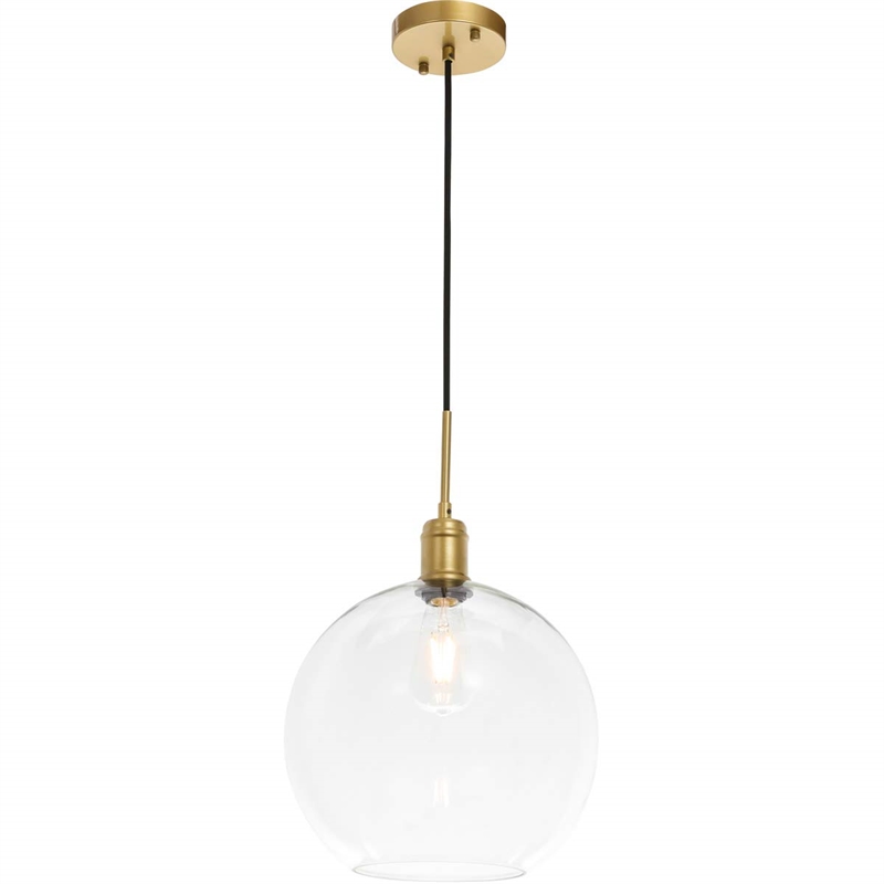 Pemberly Row Contemporary 1-Light Metal Pendant in Brass and Clear Glass