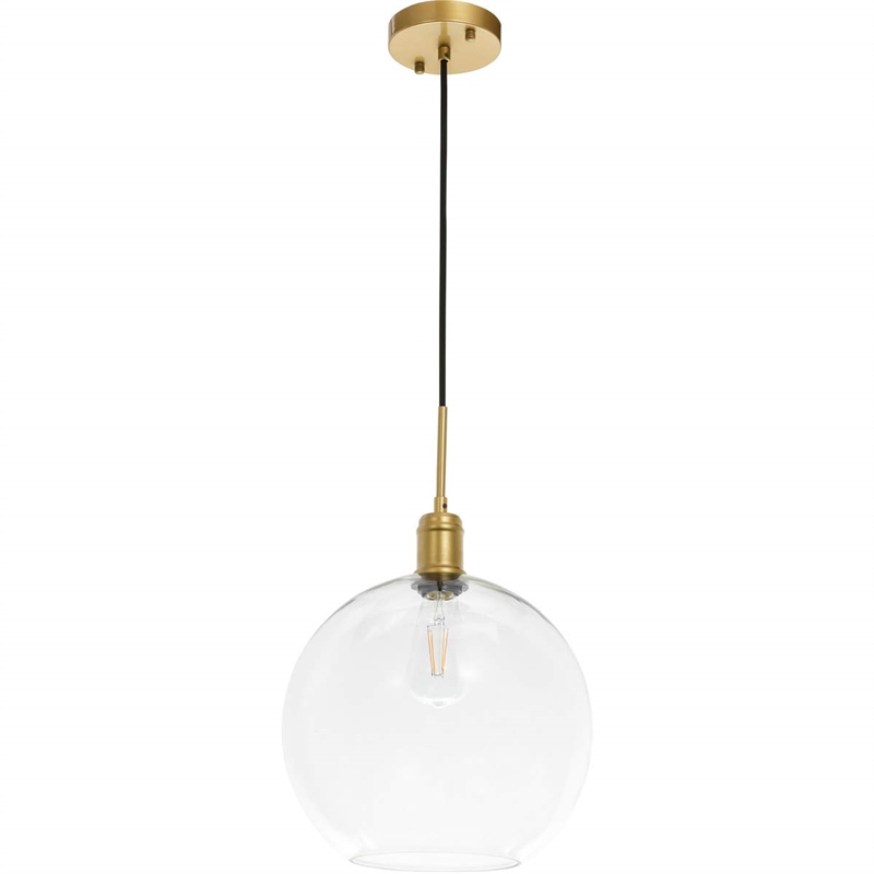 Pemberly Row Contemporary 1-Light Metal Pendant in Brass and Clear Glass