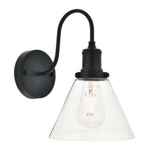 Pemberly Row Modern 1-Light Metal Wall Sconce in Black and Clear