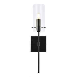 Pemberly Row Modern 1-Light Metal Wall Sconce in Black and Clear