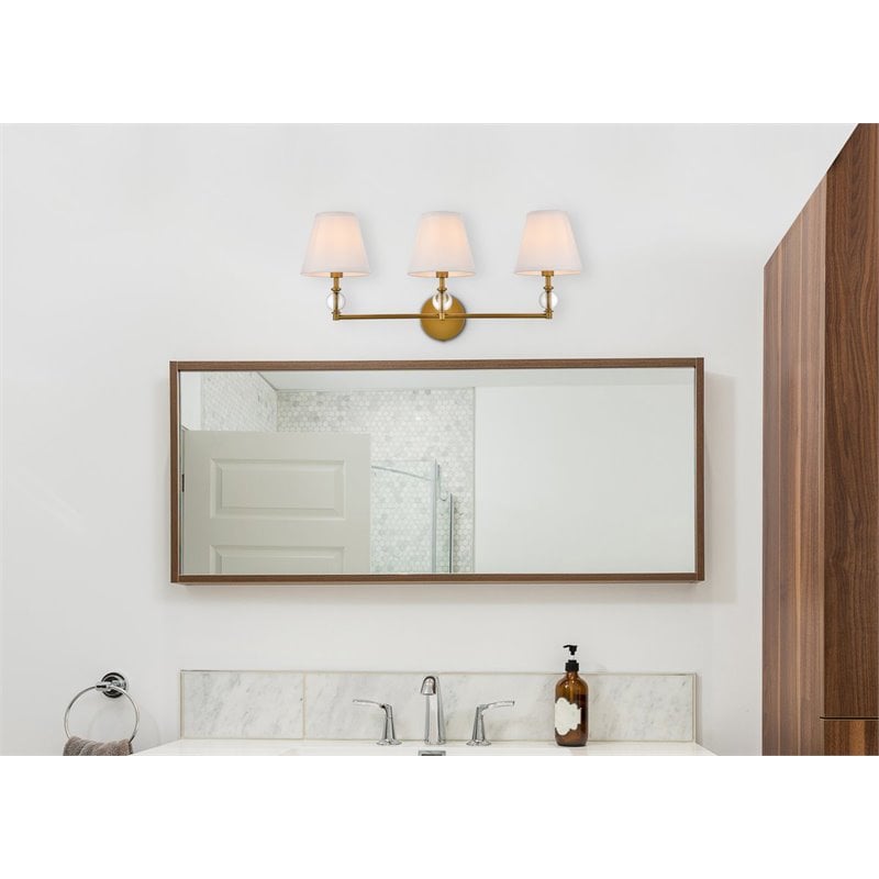 Pemberly Row Modern 3-Light Metal Bath Sconce in Brass and White