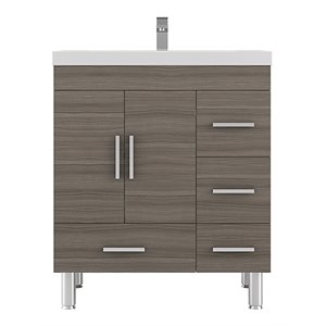 Pemberly Row 30&quot Modern Wood 4-drawer Vanity with Acrylic Sink in Gray