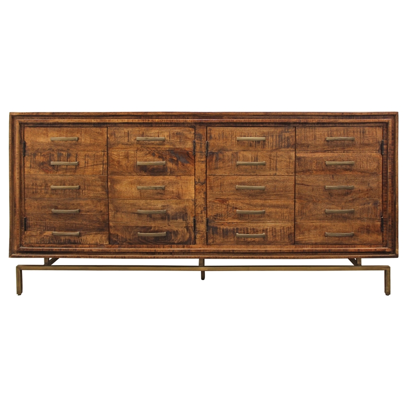 Pemberly Row Contemporary Solid Wood 4 Door Sideboard in Brown