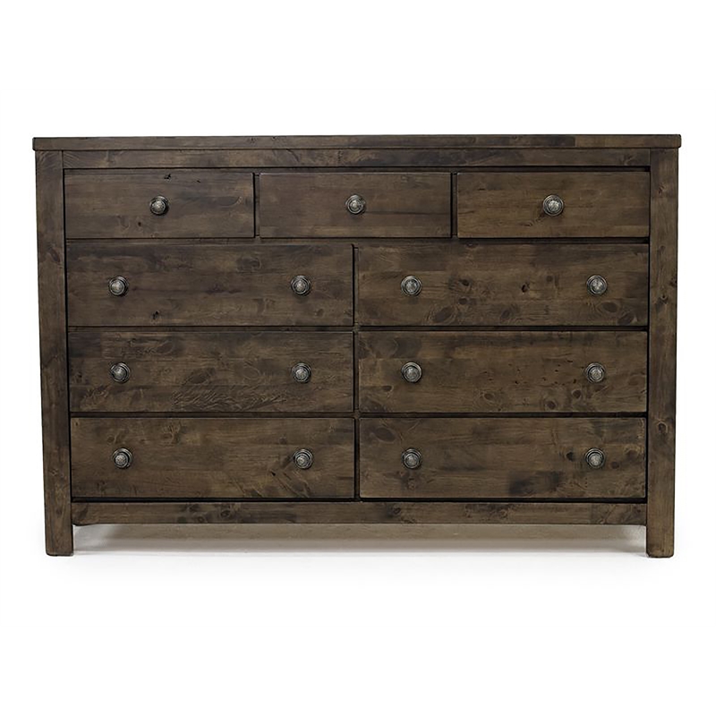 Pemberly Row Modern Solid Wood 9-Drawer Dresser in Rustic Gray