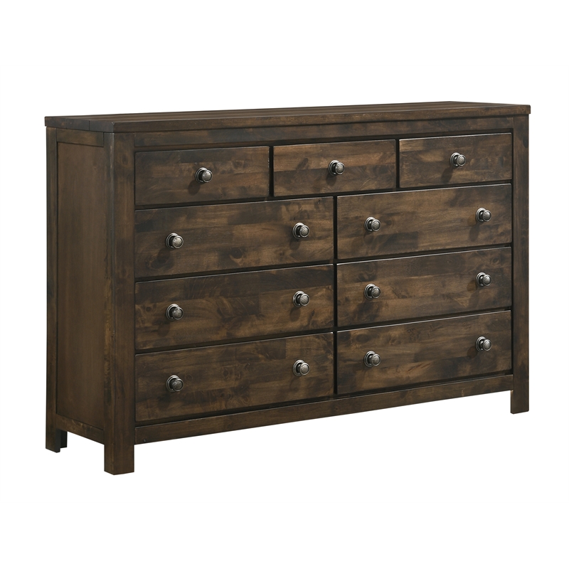 Pemberly Row Modern Solid Wood 9-Drawer Dresser in Rustic Gray
