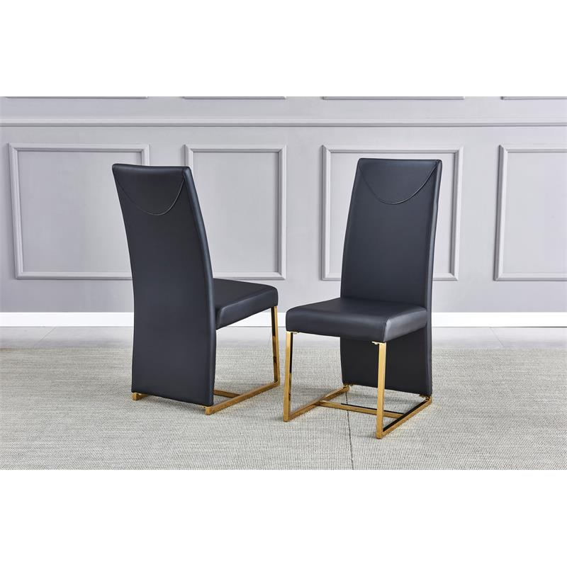 Pemberly Row Black Faux Leather Side Chairs in Gold (Set of 2)