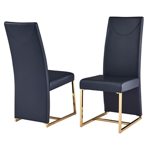 Pemberly Row Black Faux Leather Side Chairs in Gold (Set of 2)