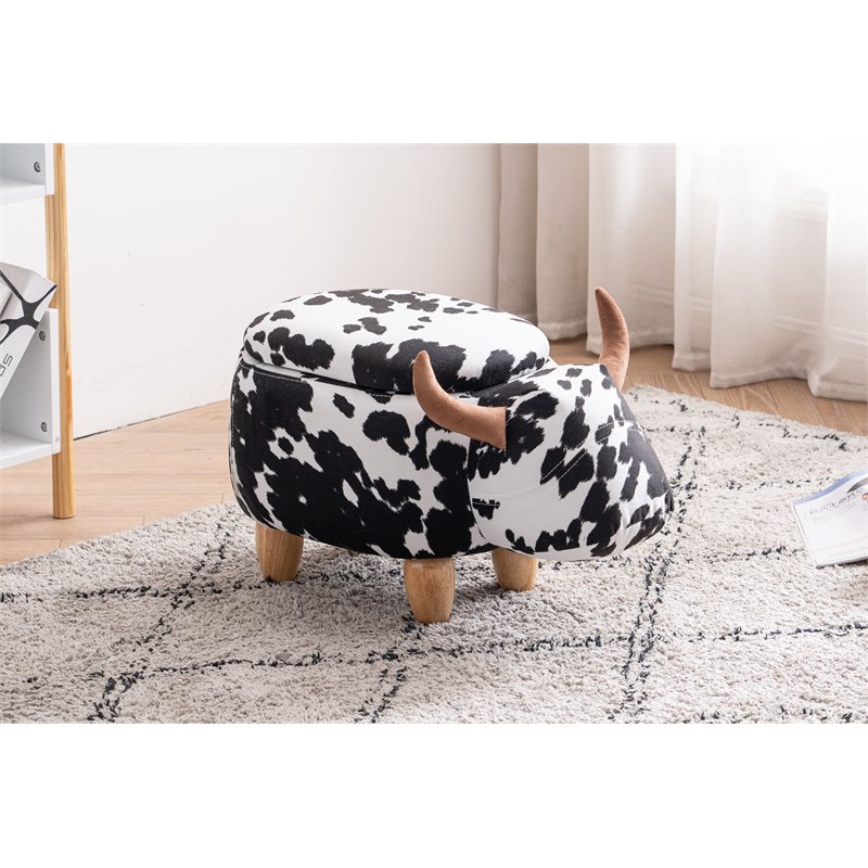 Pemberly Row Fabric Storage Ottoman/Stool in Black and White