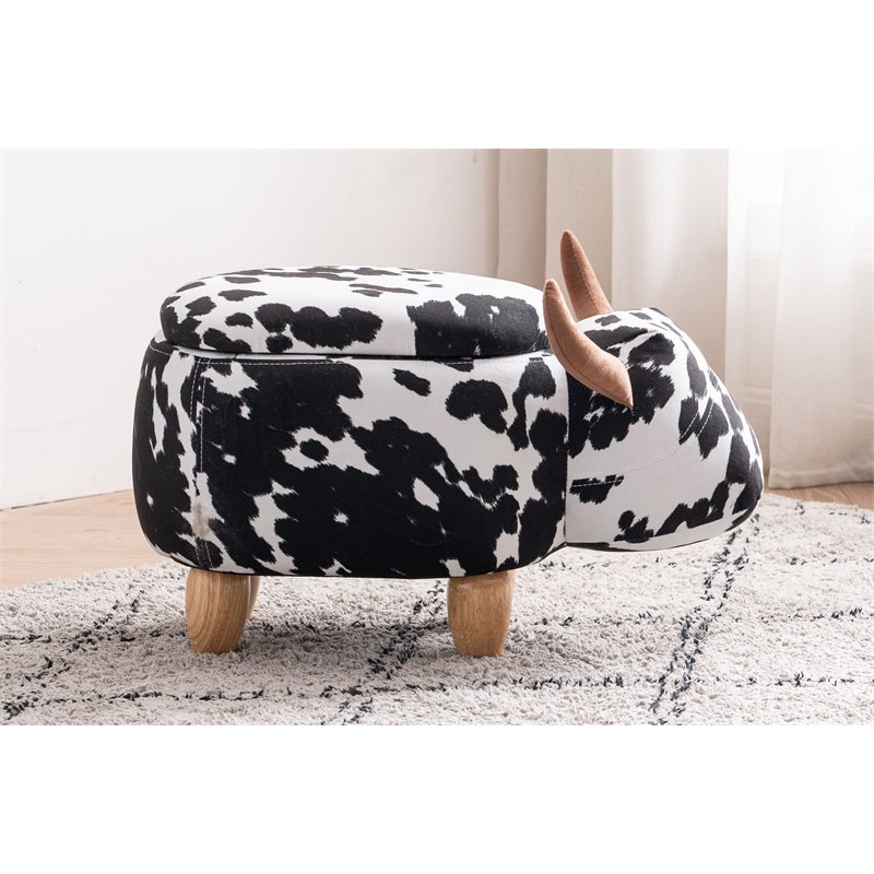 Pemberly Row Fabric Storage Ottoman/Stool in Black and White