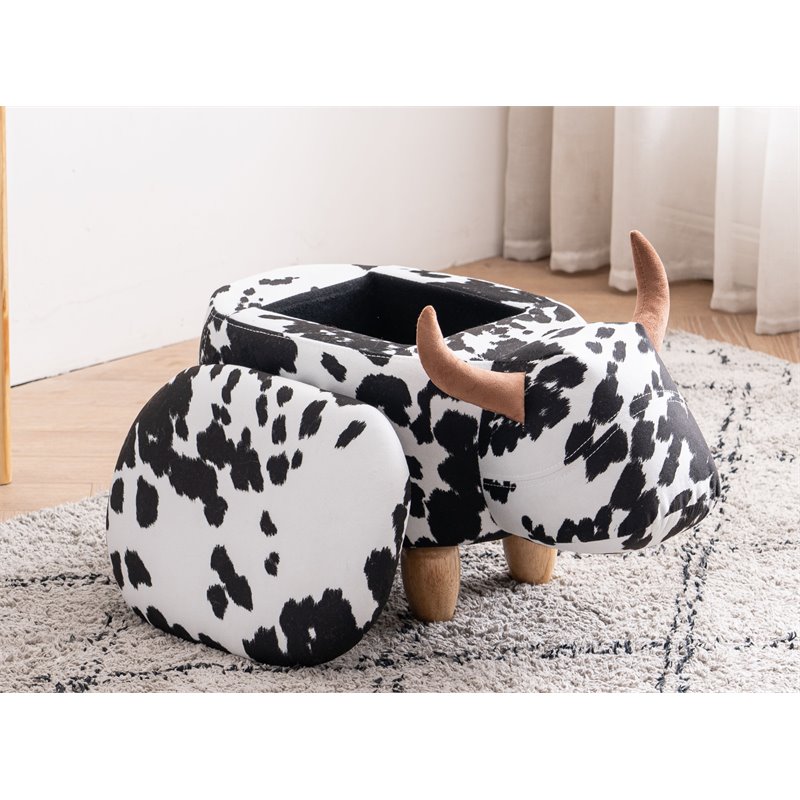 Pemberly Row Fabric Storage Ottoman/Stool in Black and White