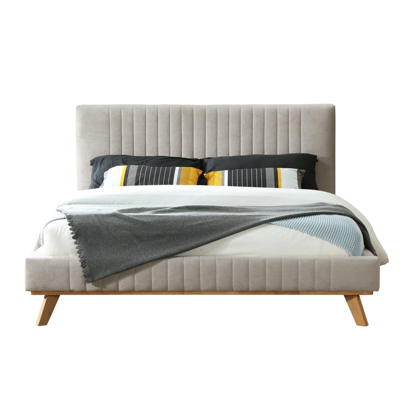 Pemberly Row Wood and Fabric Upholstered Queen Platform Bed in Mustard Yellow