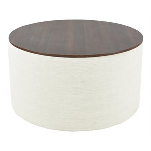 Pemberly Row Modern Fabric Storage Ottoman with Wood Top in Cream
