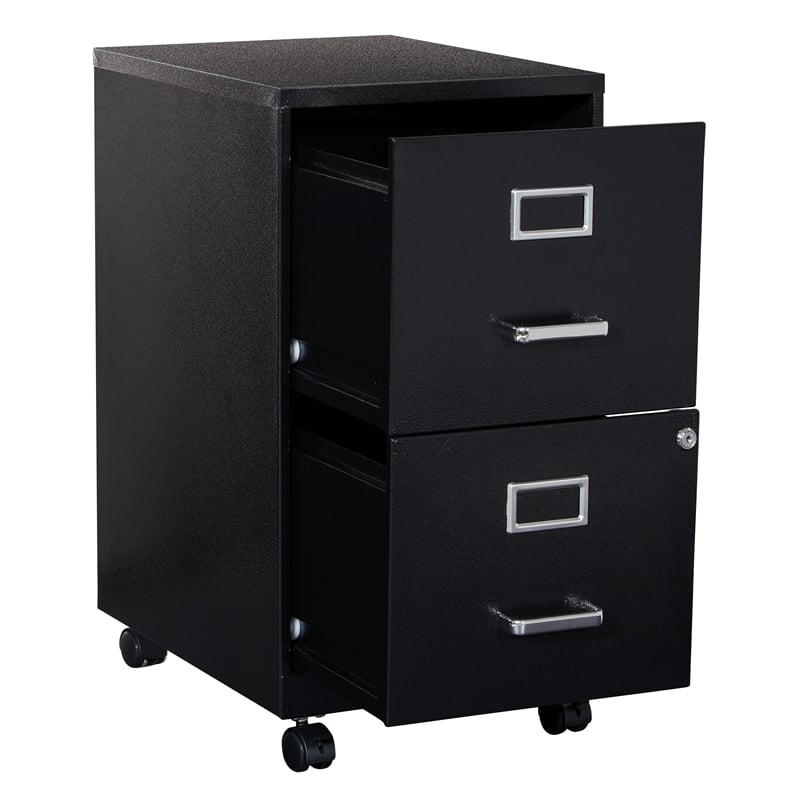 Pemberly Row 2 Drawer Mobile Locking Metal File Cabinet in Black