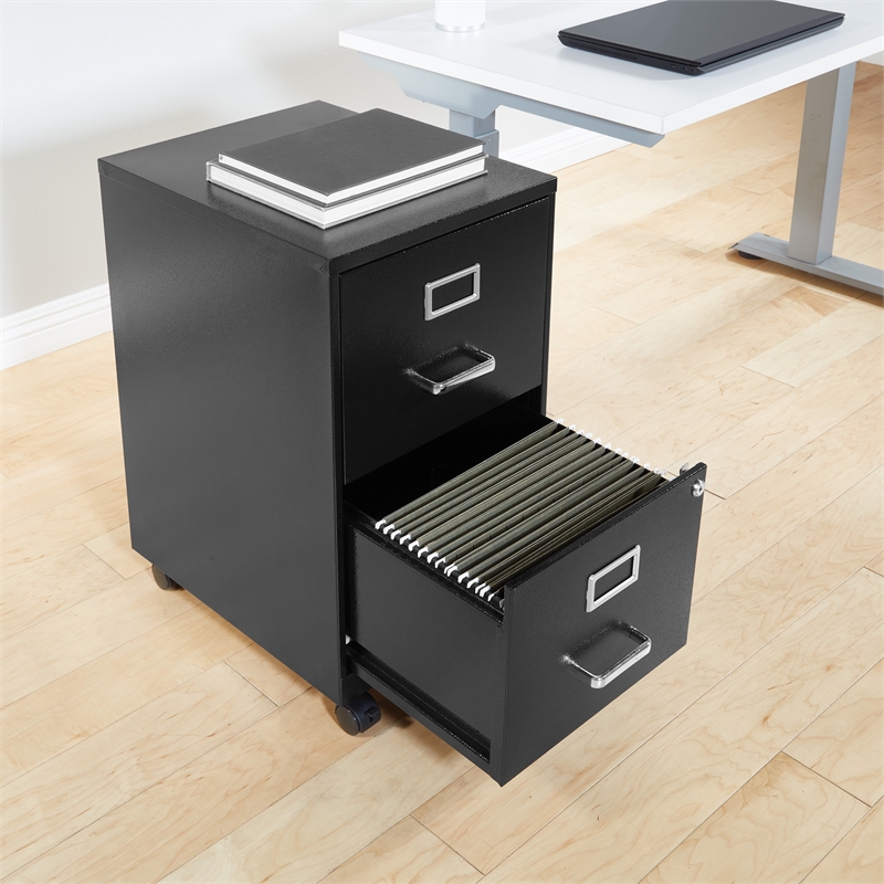 Pemberly Row 2 Drawer Mobile Locking Metal File Cabinet in Black