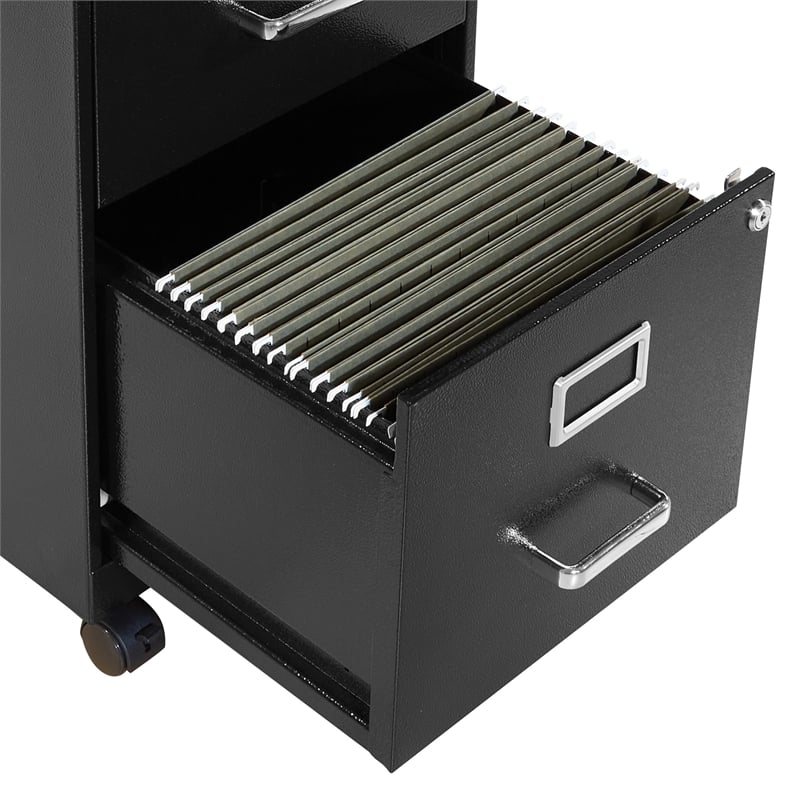 Pemberly Row 2 Drawer Mobile Locking Metal File Cabinet in Black
