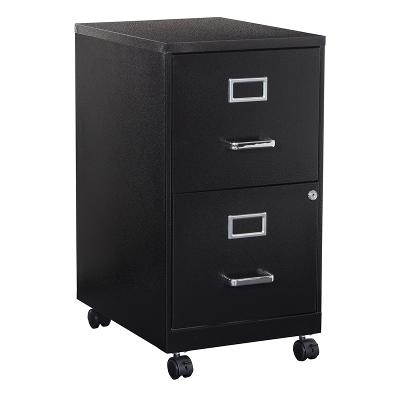 Pemberly Row 2 Drawer Mobile Locking Metal File Cabinet in Black