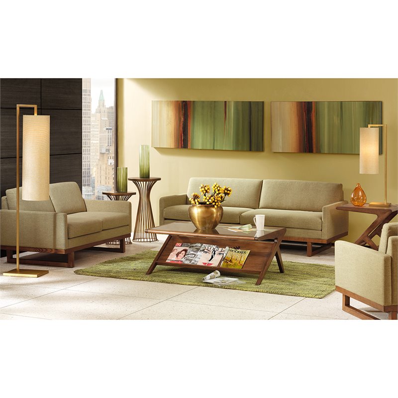 Pemberly Row Rectangular Solid Wood and Glass Coffee Table in Brown