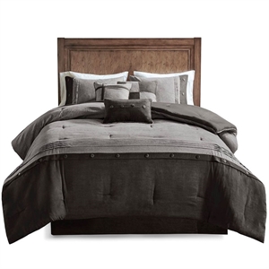 Pemberly Row 7-piece Polyester Microsuede Comforter Set in Gray Finish