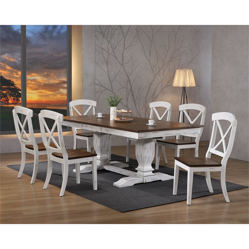 Pemberly Row 7-Pc Wood Dining Set in Cocoa Brown/Cotton White