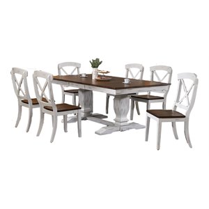 Pemberly Row 7-Pc Wood Dining Set in Cocoa Brown/Cotton White