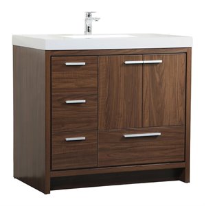 Pemberly Row 36&quot Aluminum Alloy and MDF Single Bathroom Vanity in Walnut