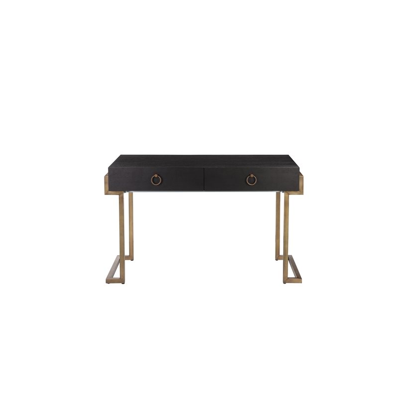Pemberly Row Modern Stainless Steel/Wood Desk in Black Ash/Brass