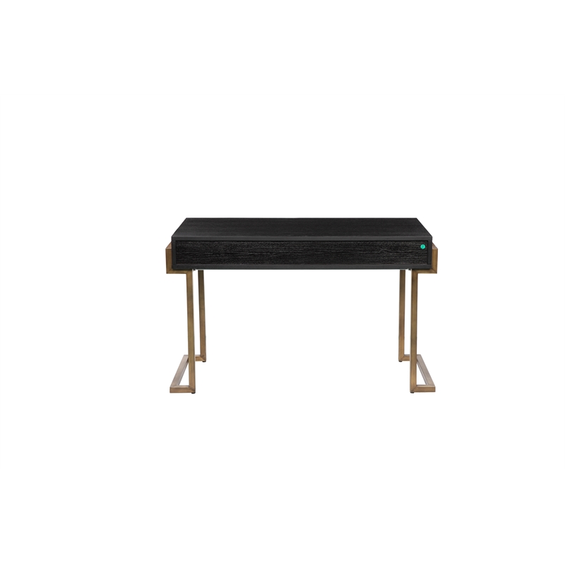 Pemberly Row Modern Stainless Steel/Wood Desk in Black Ash/Brass