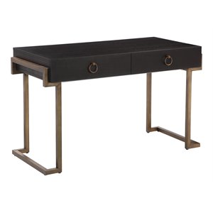 Pemberly Row Modern Stainless Steel/Wood Desk in Black Ash/Brass