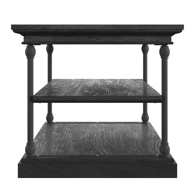 Pemberly Row Storage Transitional Metal & Wood Accent Table in Black