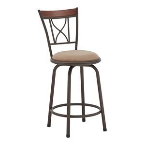 Pemberly Row 26.5&quot X-Back Metal Adjustable Bar Stool in Bronze/Beige (Set of 3)