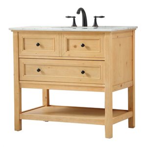 Pemberly Row 36&quot Aluminum MDF Single Bathroom Vanity in Natural Wood