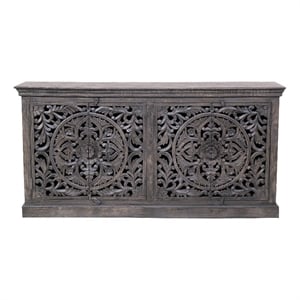 Pemberly Row 4-Door Sideboard in Distressed Gray Finish on Mango Solid Wood