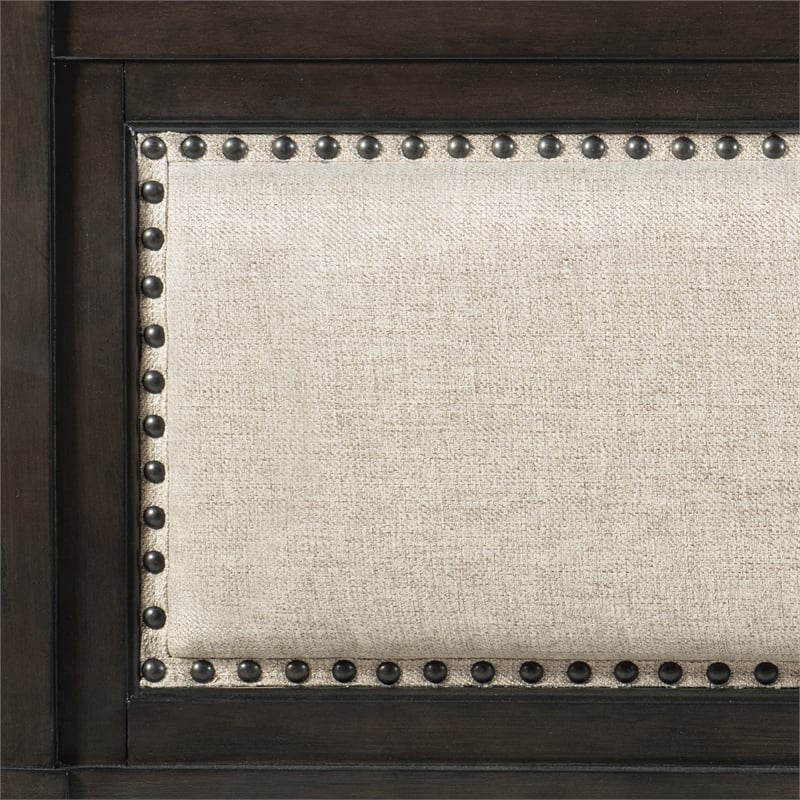Pemberly Row King Bed with Upholstered Headboard in Dark Cherry/Beige