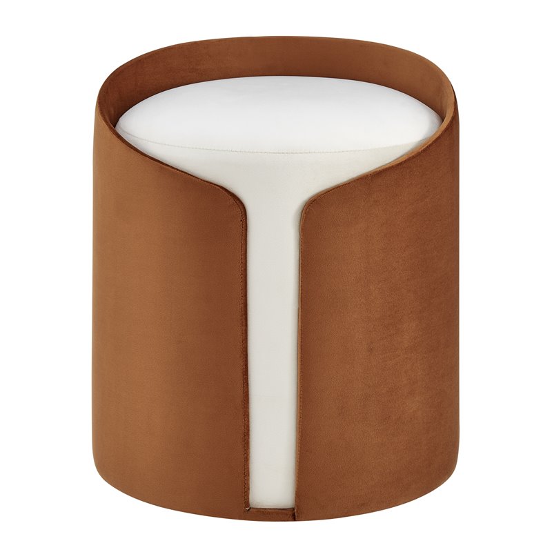 Pemberly Row Contemporary Velvet Fabric Ottoman in Orange/Beige