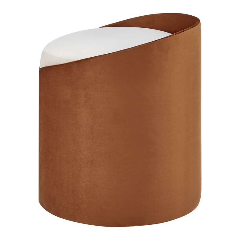 Pemberly Row Contemporary Velvet Fabric Ottoman in Orange/Beige
