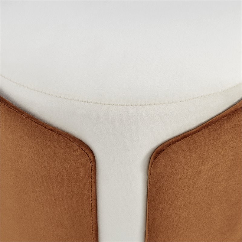 Pemberly Row Contemporary Velvet Fabric Ottoman in Orange/Beige