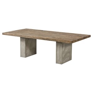 Pemberly Row 118&quot Rectangular Modern Wood & Concrete Dining Table in Oak