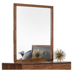 Pemberly Row 40x34&quot Mid-Century Solid Wood & Glass Mirror in Walnut
